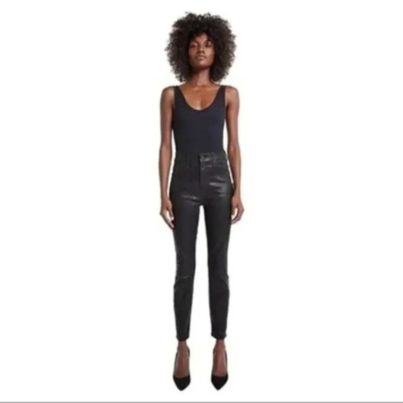 MOTHER Black Denim High Rise The Swooner Ankle Wet Paint...